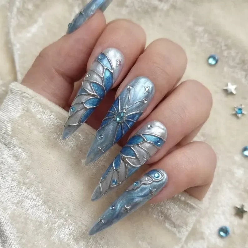 stained glass, gothic ethereal, press on nails, custom press on nails, fake nails, Nails Art, stained glass nails, gold press on nails, 3d press on nails, luxury press on nails, handmade press on nails