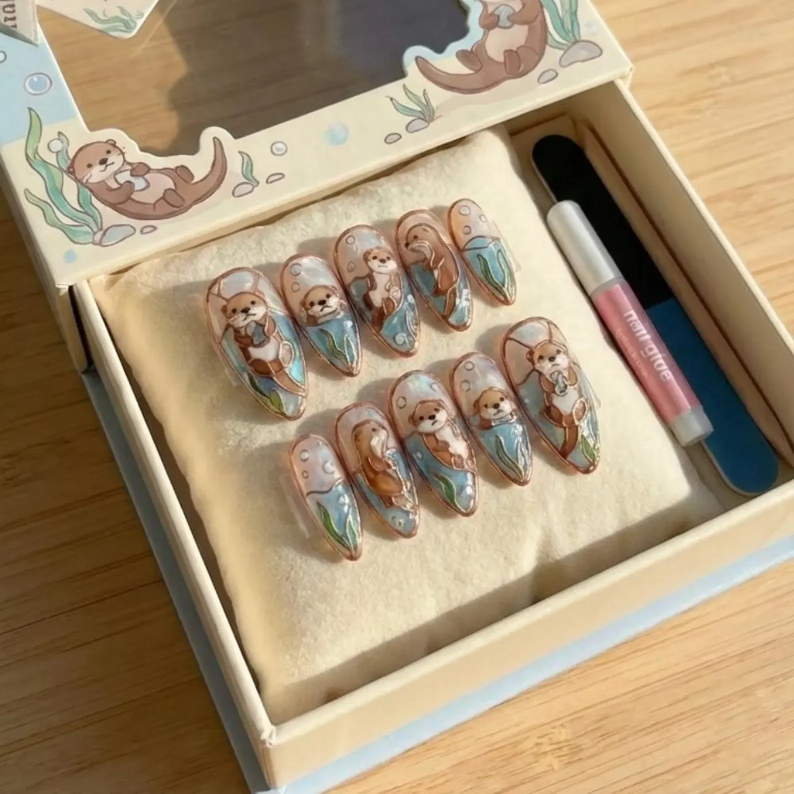 ocean art nails, press on nail set, press on nails, custom press on nails, fake nails, Nails Art, stained glass nails, gold press on nails, 3d press on nails, luxury press on nails, handmade press on nails
