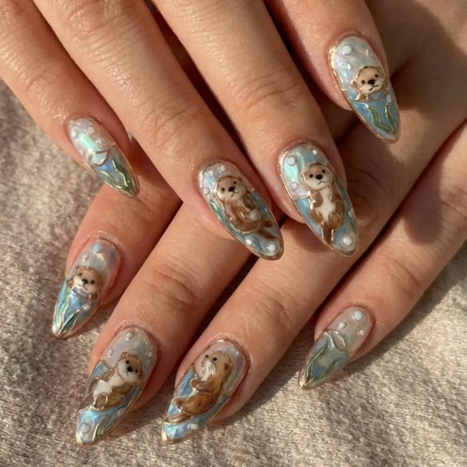 sea themed nails, iridescent pearl finish, press on nails, custom press on nails, fake nails, Nails Art, stained glass nails, gold press on nails, 3d press on nails, luxury press on nails, handmade press on nails