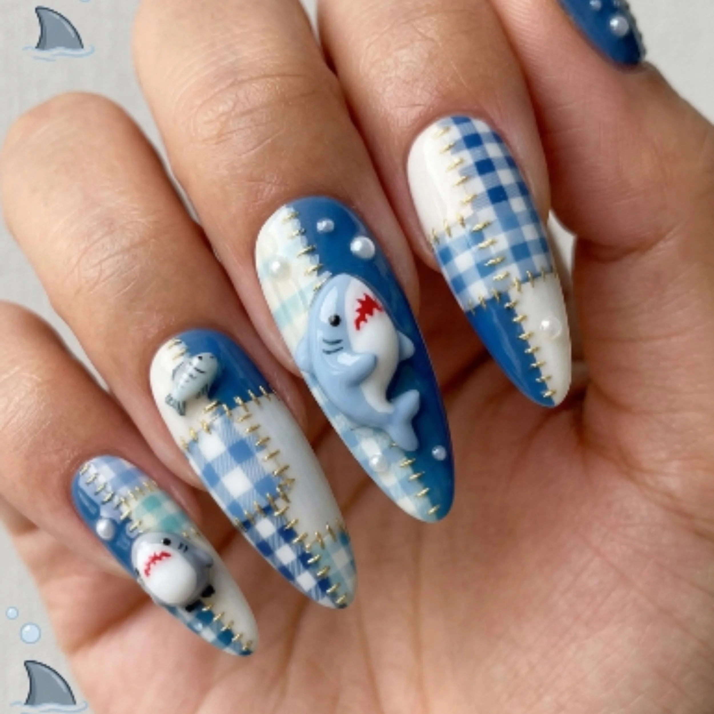 ocean art nails, hand-painted press ons, press on nails, custom press on nails, fake nails, Nails Art, stained glass nails, gold press on nails, 3d press on nails, luxury press on nails, handmade press on nails