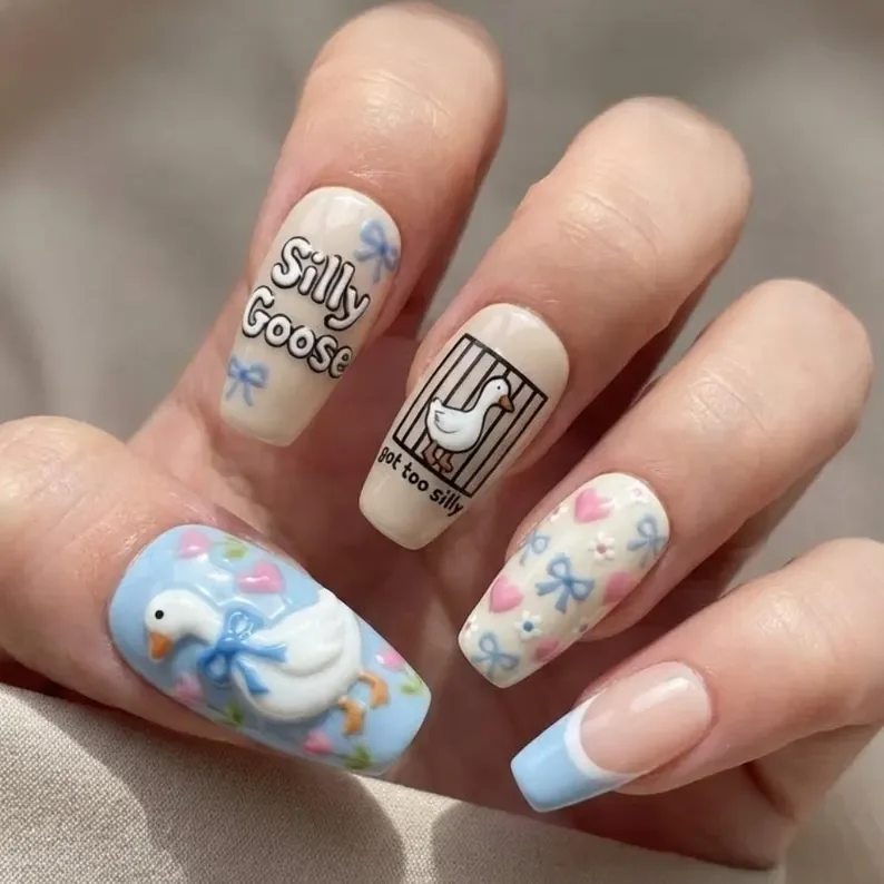 press on nails, silly goose nails, custom press on nails, fake nails, Nails Art, stained glass nails, gold press on nails, 3d press on nails, luxury press on nails, handmade press on nails