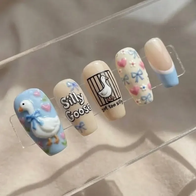 kawaii meme art, hand painted gel, press on nails, custom press on nails, fake nails, Nails Art, stained glass nails, gold press on nails, 3d press on nails, luxury press on nails, handmade press on nails