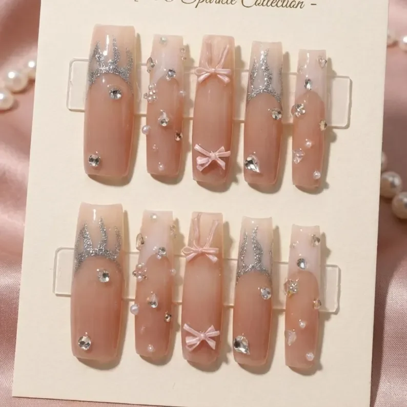 nude jelly manicure, crystal nail design, press on nails, custom press on nails, fake nails, Nails Art, stained glass nails, gold press on nails, 3d press on nails, luxury press on nails, handmade press on nails