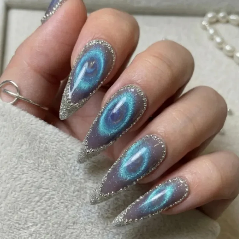 silver glitter, galaxy cat eye, press on nails, custom press on nails, fake nails, Nails Art, stained glass nails, gold press on nails, 3d press on nails, luxury press on nails, handmade press on nails