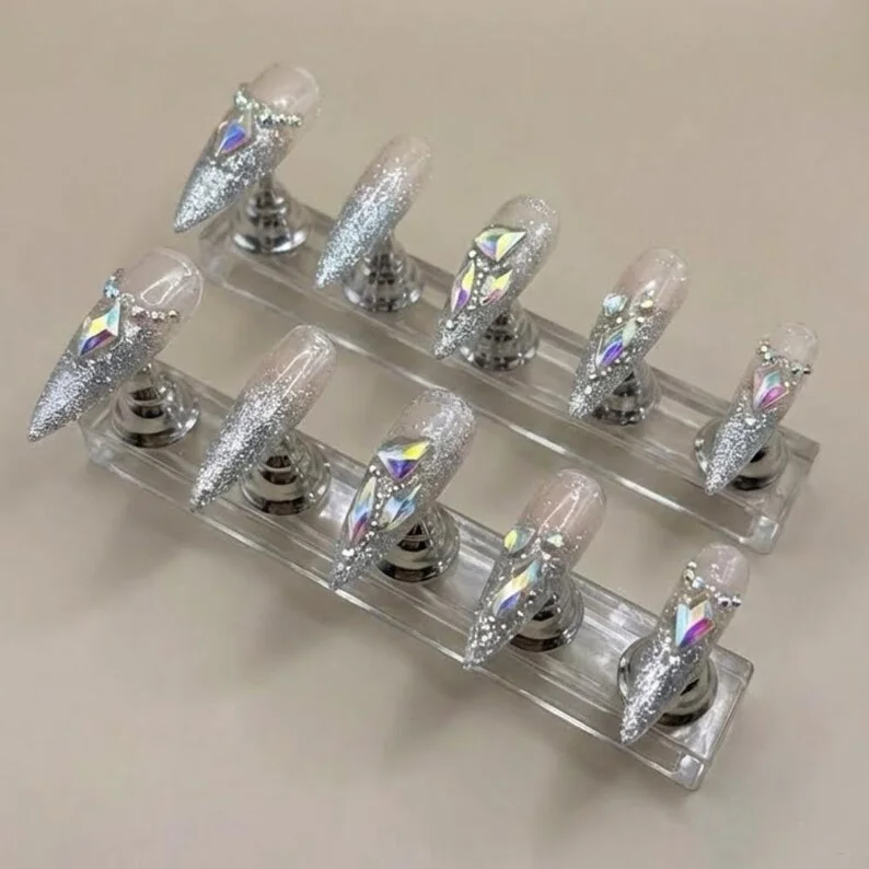 rhinestone nail art, AB crystal nails, press on nails, custom press on nails, fake nails, Nails Art, stained glass nails, gold press on nails, 3d press on nails, luxury press on nails, handmade press on nails