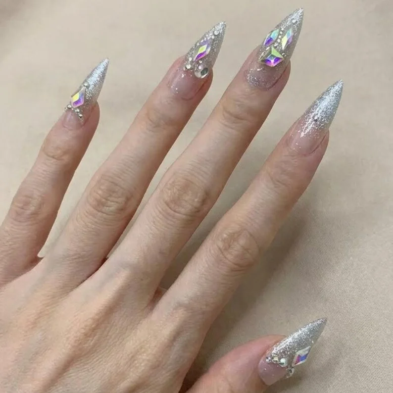 rhinestone nail art, AB crystal nails, press on nails, custom press on nails, fake nails, Nails Art, stained glass nails, gold press on nails, 3d press on nails, luxury press on nails, handmade press on nails