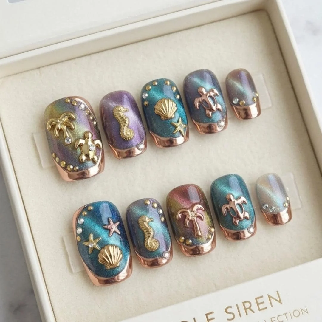 luxury press on toes, cat eye mermaid nails, press on nails, custom press on nails, fake nails, Nails Art, stained glass nails, gold press on nails, 3d press on nails, luxury press on nails, handmade press on nails