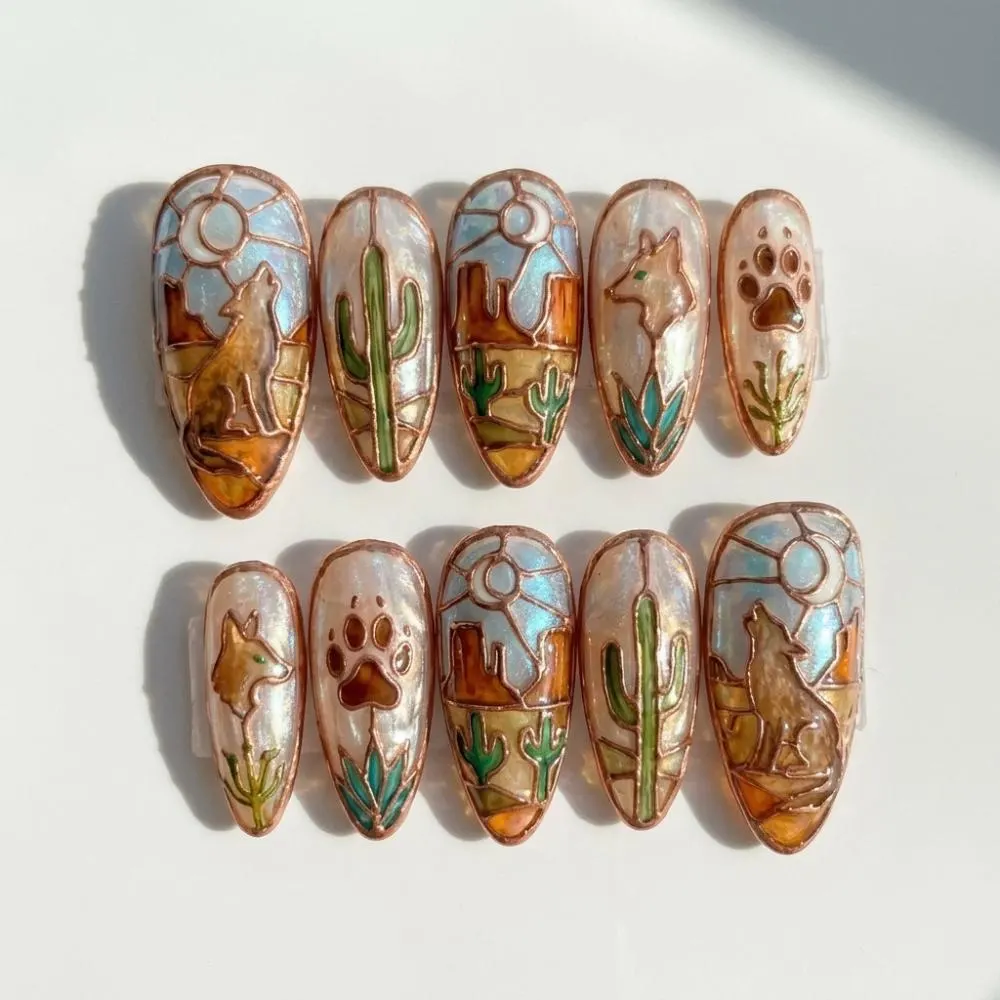 Southwestern press on nails, stained glass nails, press on nails, custom press on nails, fake nails, Nails Art, gold press on nails, 3d press on nails, luxury press on nails, handmade press on nails