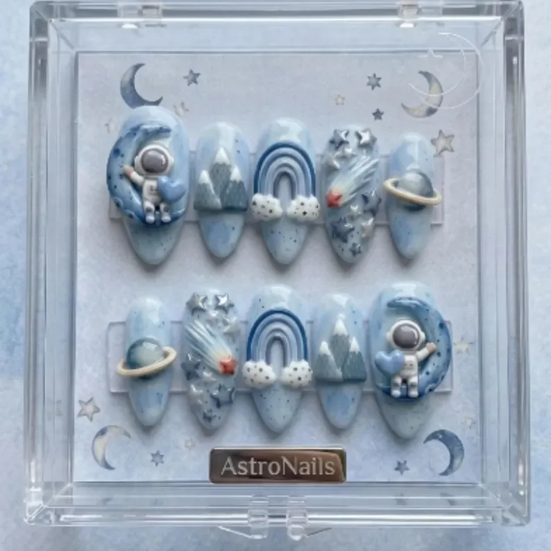 press on nails, celestial blue marble, custom press on nails, fake nails, Nails Art, stained glass nails, gold press on nails, 3d press on nails, luxury press on nails, handmade press on nails