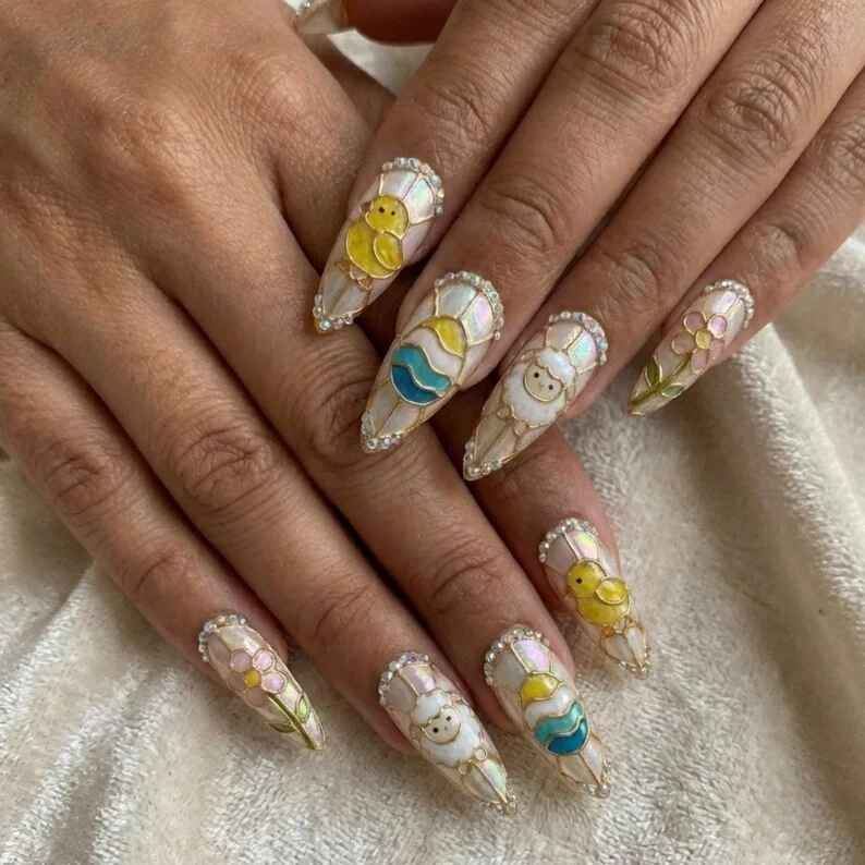 press on nails, 3D kawaii, custom press on nails, fake nails, Nails Art, stained glass nails, gold press on nails, 3d press on nails, luxury press on nails, handmade press on nails