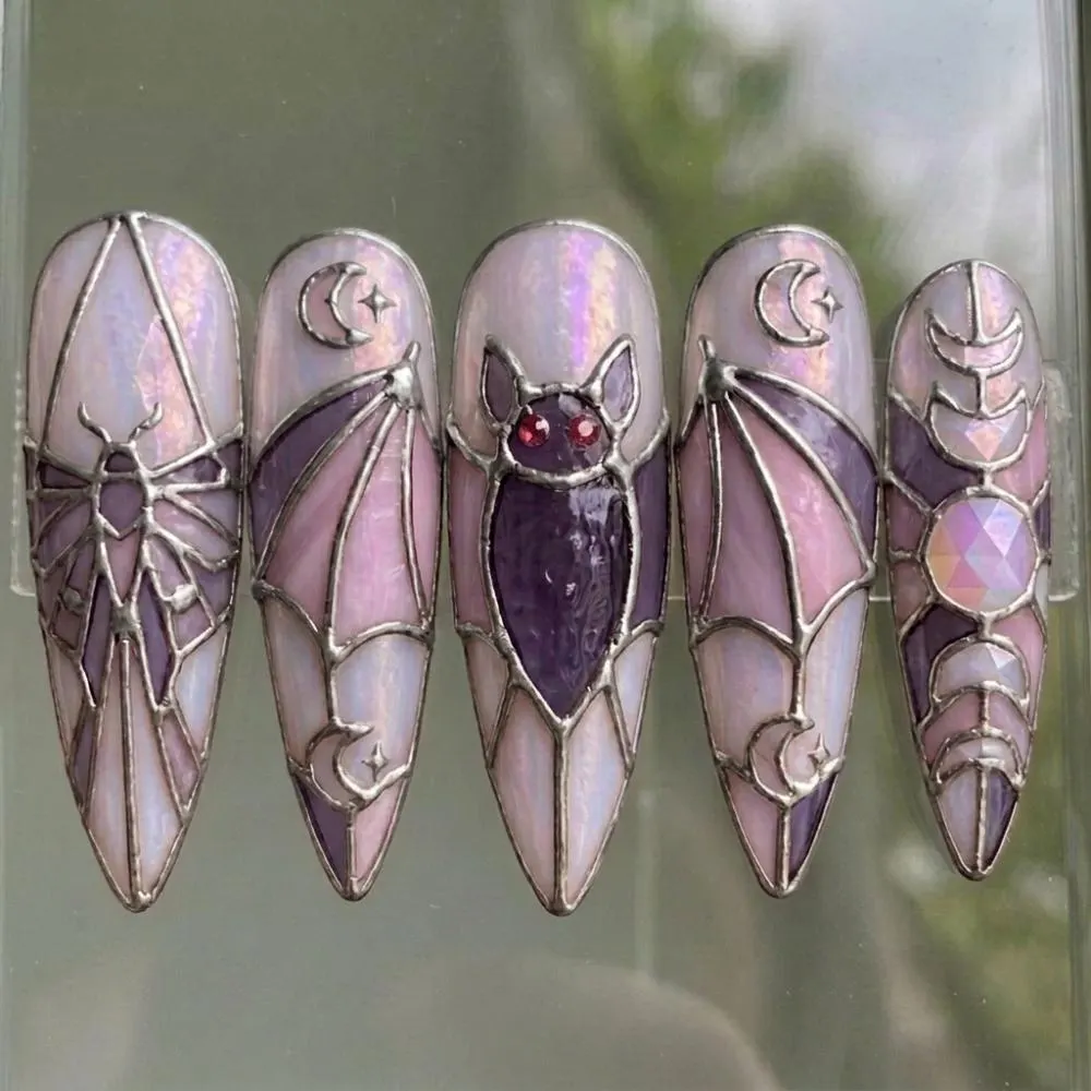 stained glass nails, press on nails, custom press on nails, fake nails, Nails Art, gold press on nails, 3d press on nails, luxury press on nails, handmade press on nails