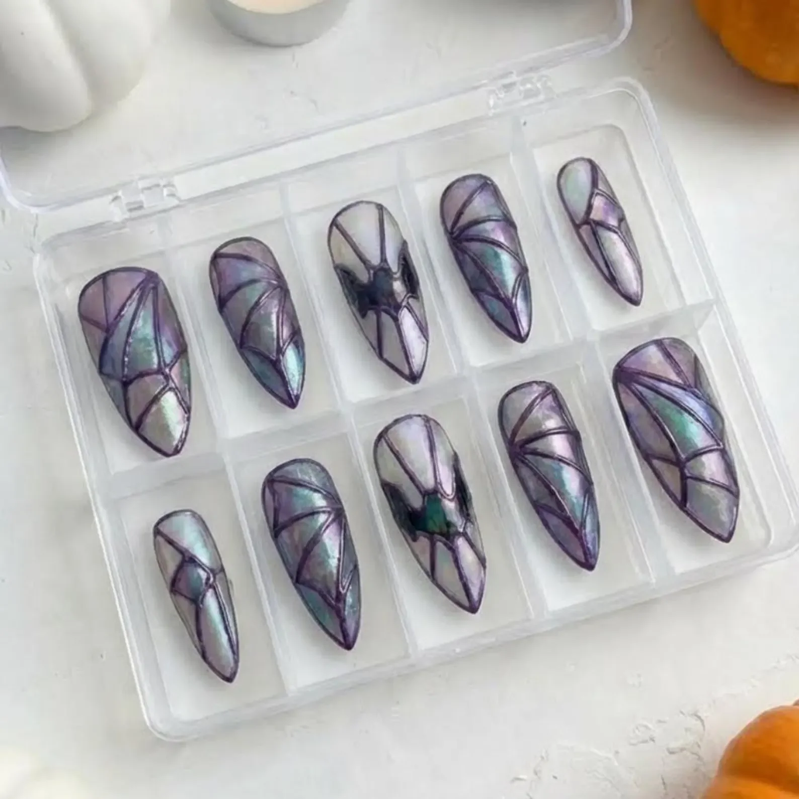 press on nails, iridescent purple, custom press on nails, fake nails, Nails Art, stained glass nails, gold press on nails, 3d press on nails, luxury press on nails, handmade press on nails