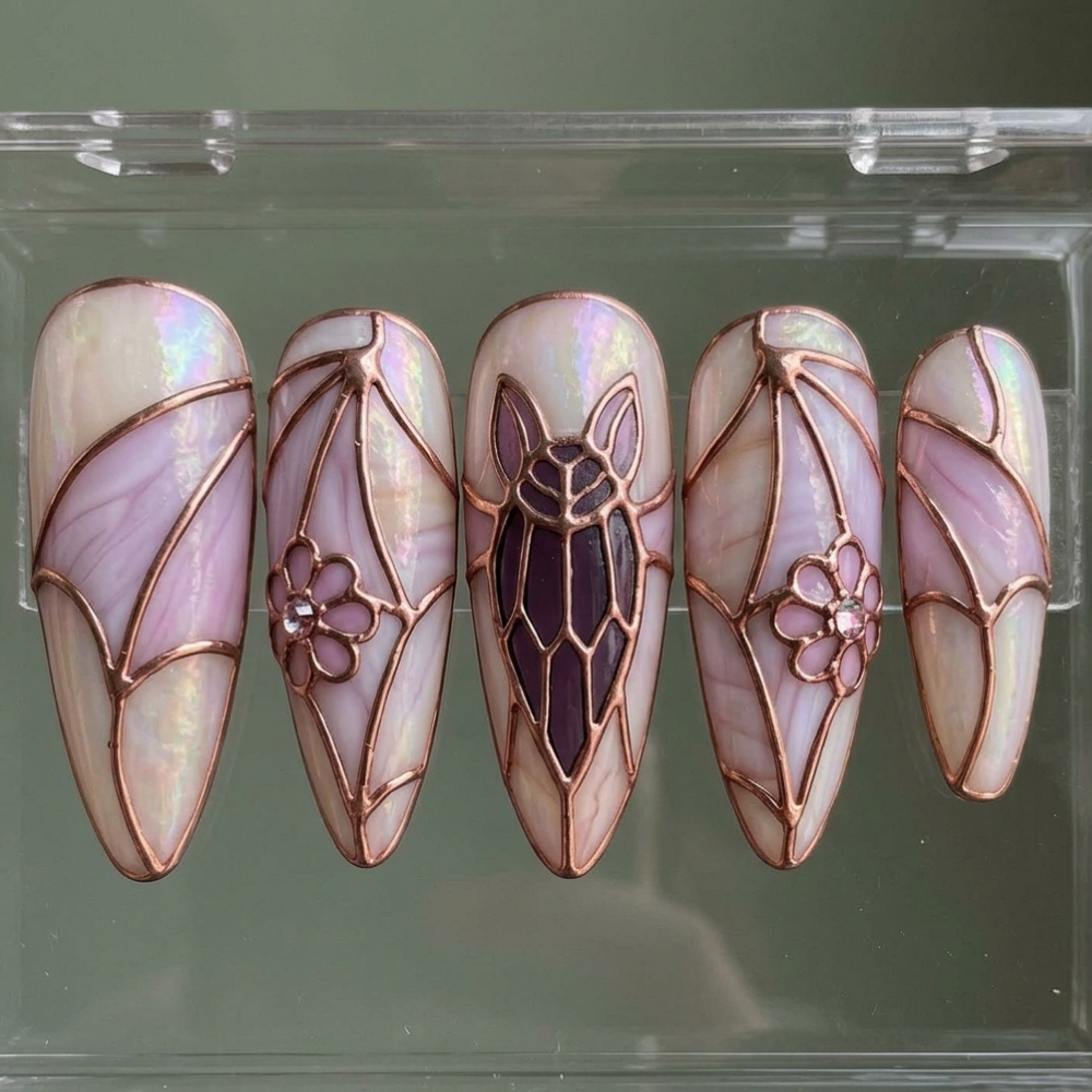 press on nails, iridescent purple, custom press on nails, fake nails, Nails Art, stained glass nails, gold press on nails, 3d press on nails, luxury press on nails, handmade press on nails