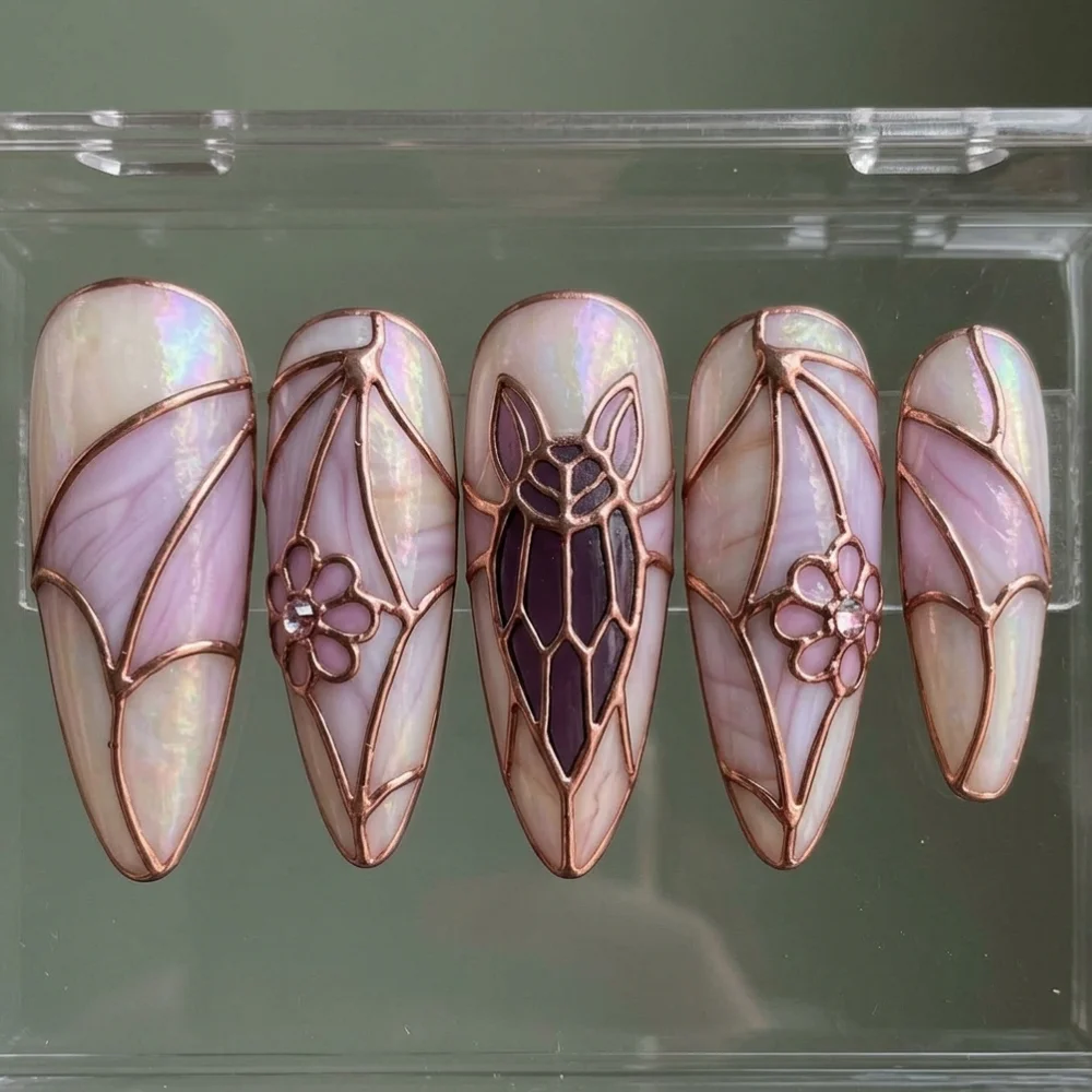 stained glass nails, press on nails, custom press on nails, fake nails, Nails Art, gold press on nails, 3d press on nails, luxury press on nails, handmade press on nails