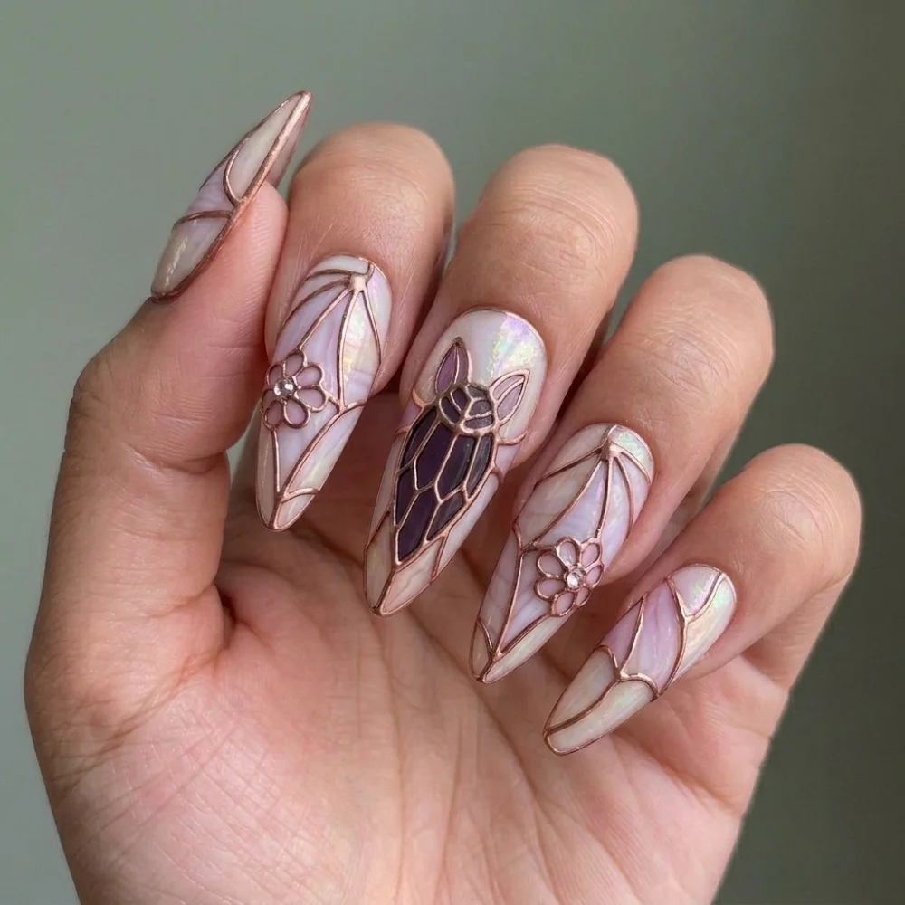 gothic cathedral, luxury false nails, press on nails, custom press on nails, fake nails, Nails Art, stained glass nails, gold press on nails, 3d press on nails, luxury press on nails, handmade press on nails