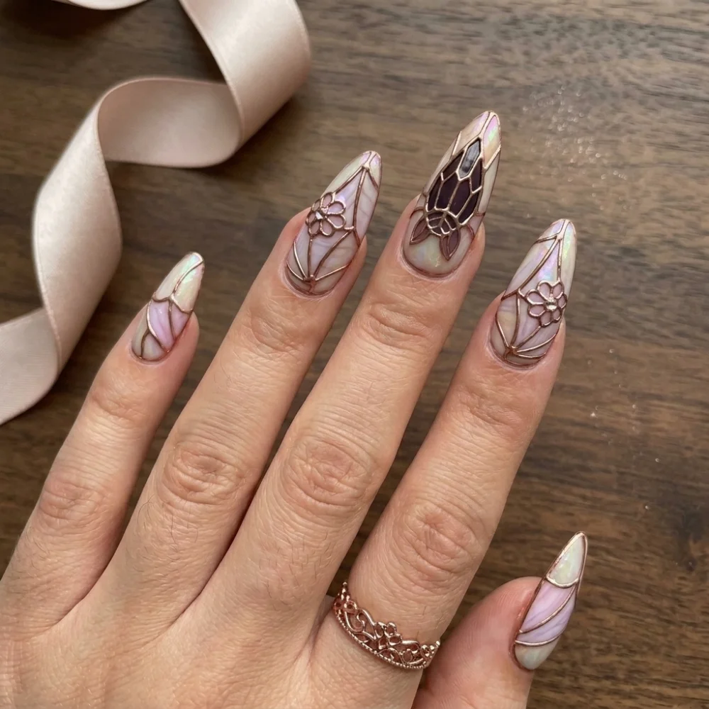 hand painted nails, opal art nails, press on nails, custom press on nails, fake nails, Nails Art, stained glass nails, gold press on nails, 3d press on nails, luxury press on nails, handmade press on nails