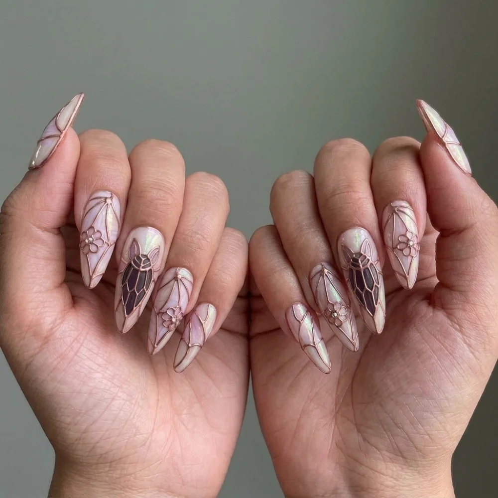 ethereal nails, stained glass nails, press on nails, custom press on nails, fake nails, Nails Art, gold press on nails, 3d press on nails, luxury press on nails, handmade press on nails