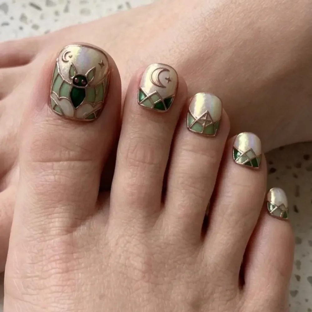 iridescent gothic, fake toenails, press on nails, custom press on nails, fake nails, Nails Art, stained glass nails, gold press on nails, 3d press on nails, luxury press on nails, handmade press on nails