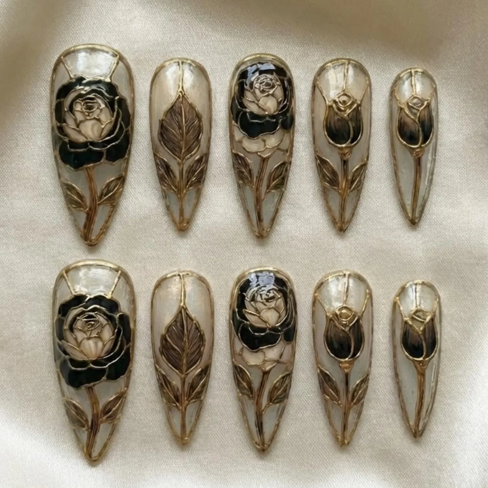 stained glass nails, black rose nails, press on nails, custom press on nails, fake nails, Nails Art, gold press on nails, 3d press on nails, luxury press on nails, handmade press on nails