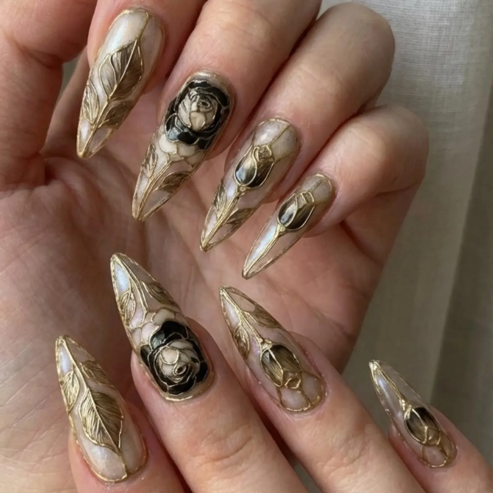 stained glass nails, black rose nails, press on nails, custom press on nails, fake nails, Nails Art, gold press on nails, 3d press on nails, luxury press on nails, handmade press on nails