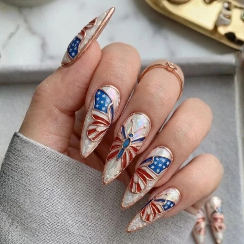butterfly nail design, press on nail set, press on nails, custom press on nails, fake nails, Nails Art, stained glass nails, gold press on nails, 3d press on nails, luxury press on nails, handmade press on nails