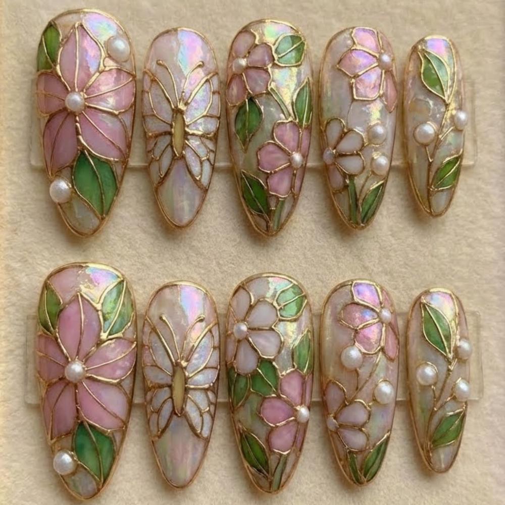 stained glass nails, butterfly press on, press on nails, custom press on nails, fake nails, Nails Art, gold press on nails, 3d press on nails, luxury press on nails, handmade press on nails
