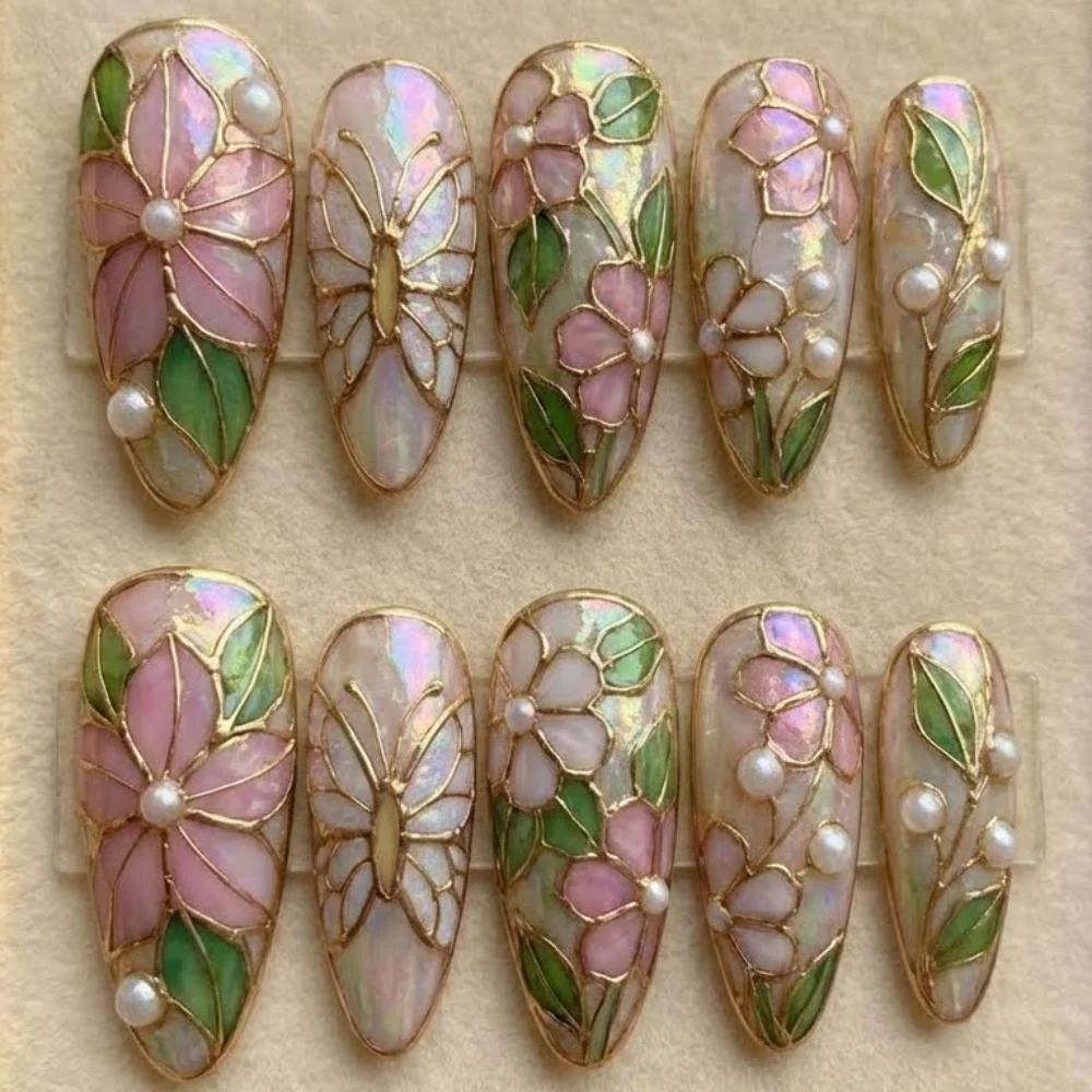 stained glass nails, butterfly press on, press on nails, custom press on nails, fake nails, Nails Art, gold press on nails, 3d press on nails, luxury press on nails, handmade press on nails