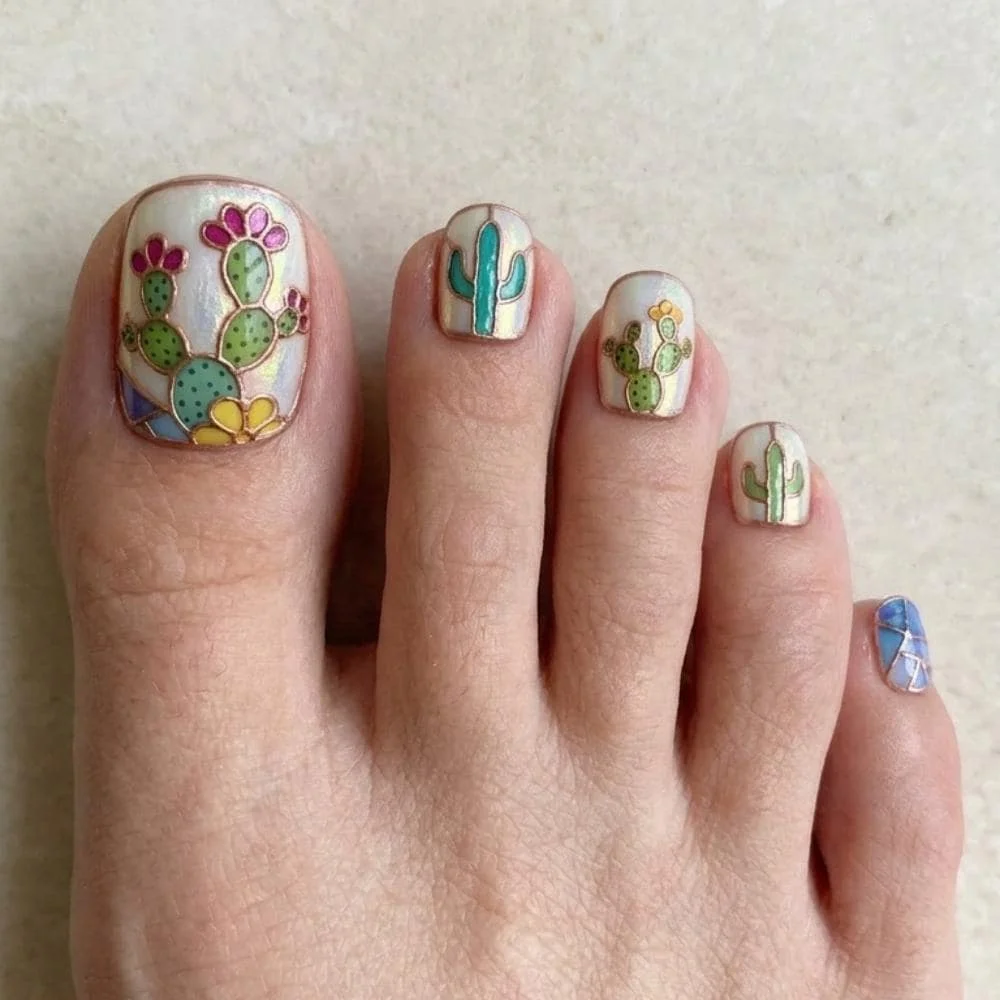 cactus nail design, toe nail set, press on nails, custom press on nails, fake nails, Nails Art, stained glass nails, gold press on nails, 3d press on nails, luxury press on nails, handmade press on nails