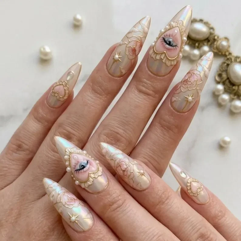 cloisonné nail art, celestial nail art, press on nails, custom press on nails, fake nails, Nails Art, stained glass nails, gold press on nails, 3d press on nails, luxury press on nails, handmade press on nails