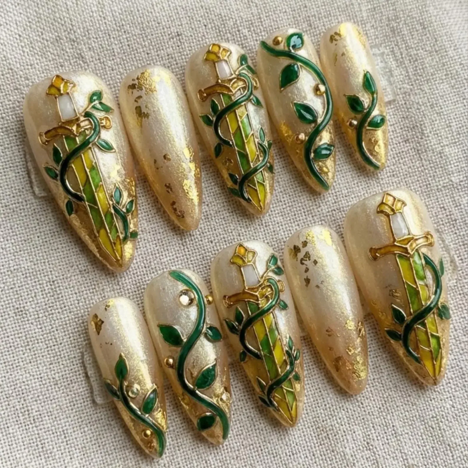 stained glass nails, dagger press on, press on nails, custom press on nails, fake nails, Nails Art, gold press on nails, 3d press on nails, luxury press on nails, handmade press on nails