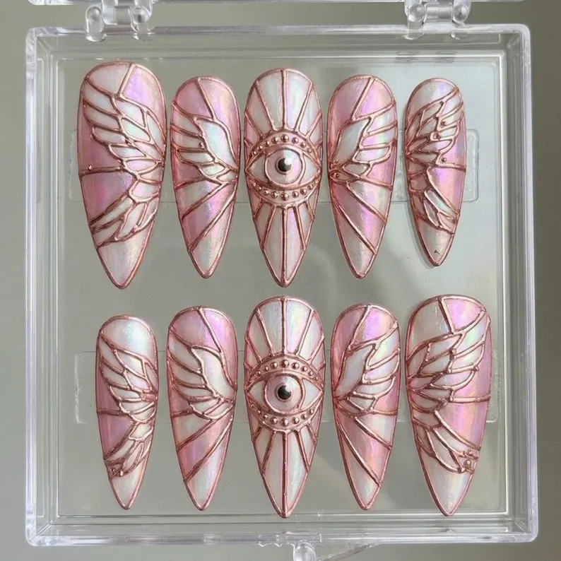 press on nails, rose gold nails, custom press on nails, fake nails, Nails Art, stained glass nails, gold press on nails, 3d press on nails, luxury press on nails, handmade press on nails