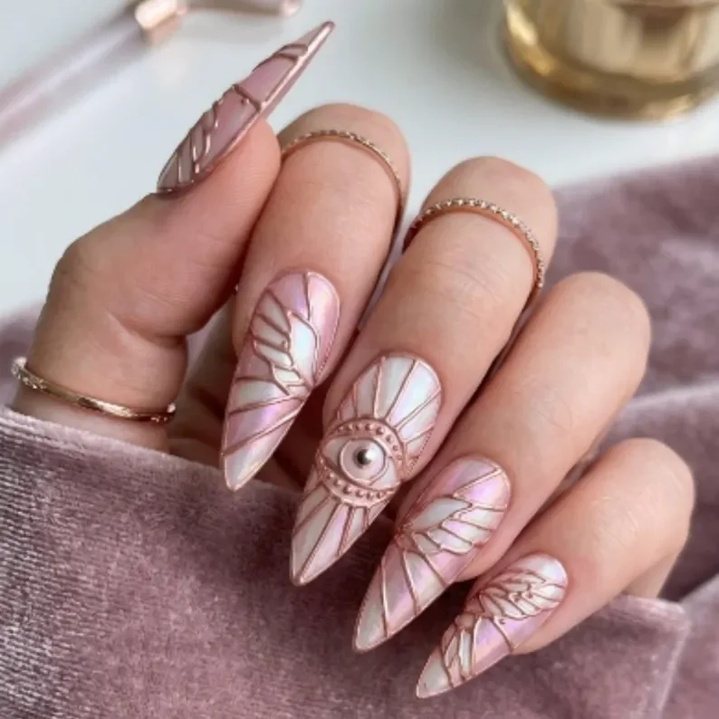 press on nails, rose gold nails, custom press on nails, fake nails, Nails Art, stained glass nails, gold press on nails, 3d press on nails, luxury press on nails, handmade press on nails
