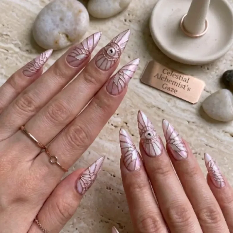 stained glass design, rose gold press ons, press on nails, custom press on nails, fake nails, Nails Art, stained glass nails, gold press on nails, 3d press on nails, luxury press on nails, handmade press on nails