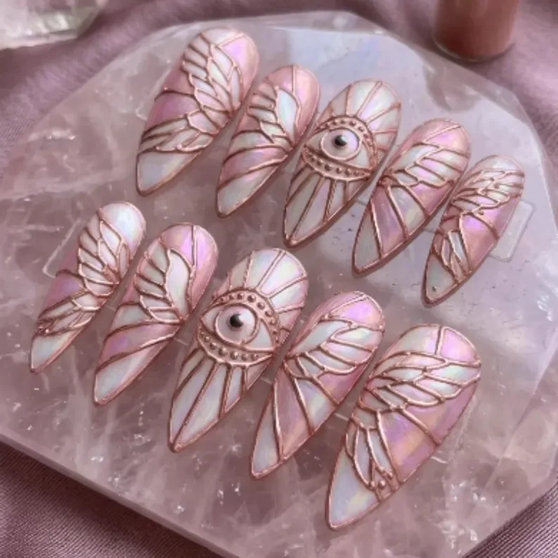 stained glass nails, evil eye nails, press on nails, custom press on nails, fake nails, Nails Art, gold press on nails, 3d press on nails, luxury press on nails, handmade press on nails