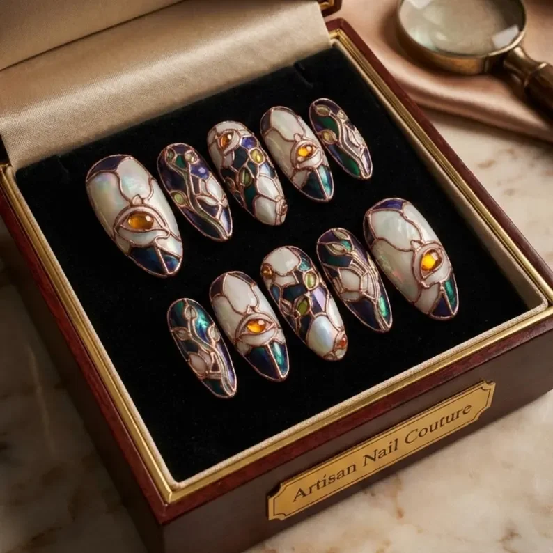 stained glass nails, press on nails, custom press on nails, fake nails, Nails Art, gold press on nails, 3d press on nails, luxury press on nails, handmade press on nails