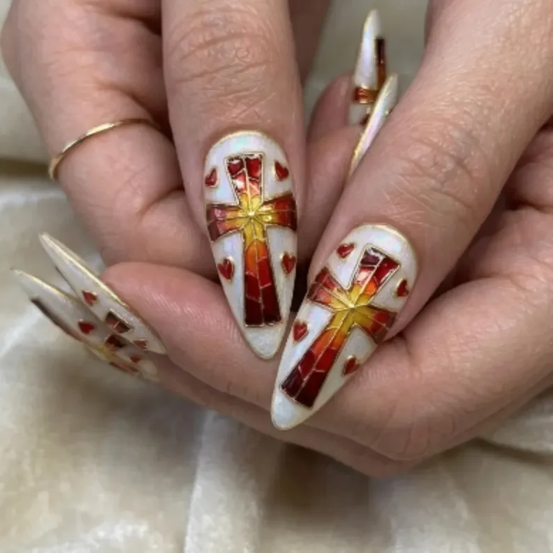 stained glass design, press on nails, custom press on nails, fake nails, Nails Art, stained glass nails, gold press on nails, 3d press on nails, luxury press on nails, handmade press on nails
