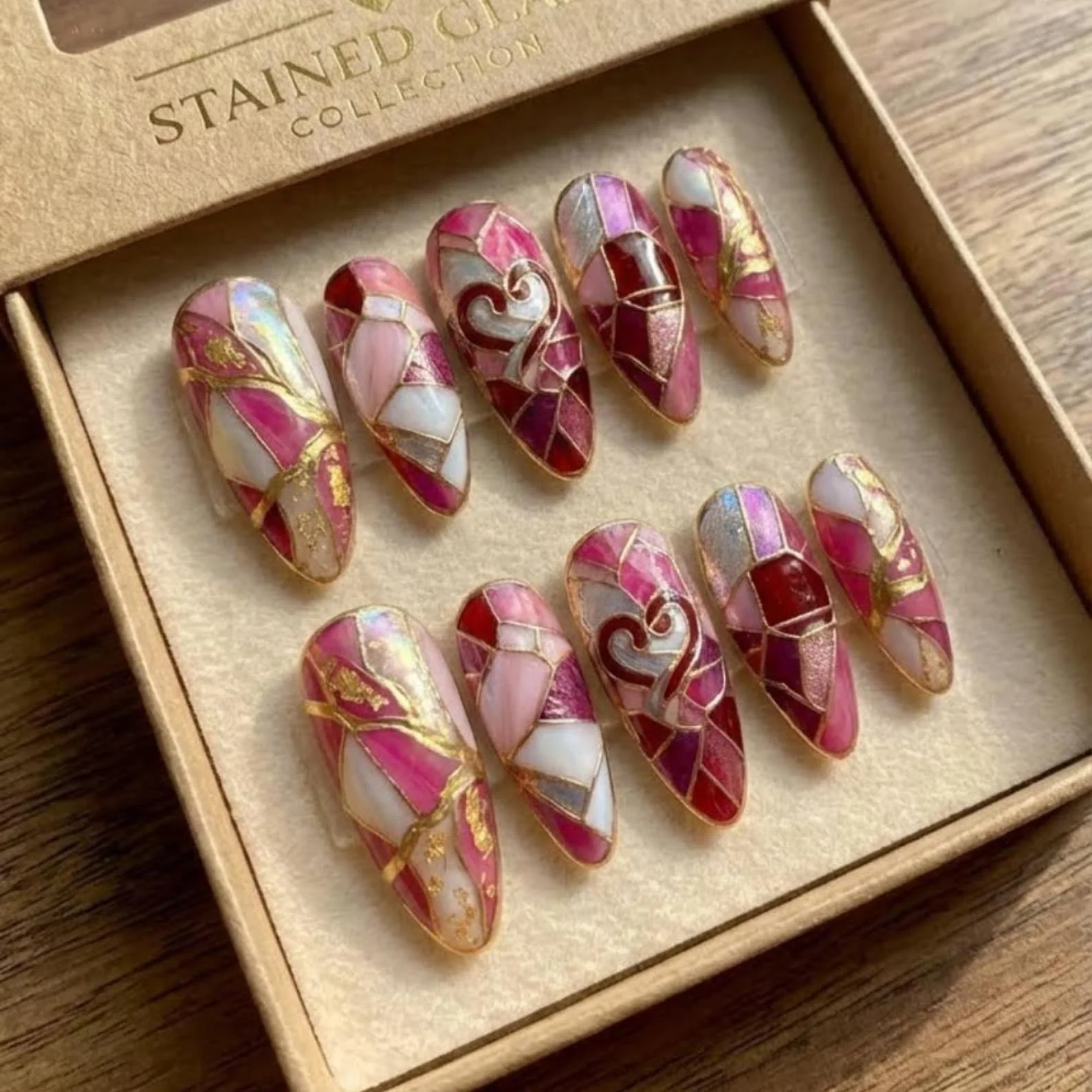gold foil nails, mosaic nail art, press on nails, custom press on nails, fake nails, Nails Art, stained glass nails, gold press on nails, 3d press on nails, luxury press on nails, handmade press on nails