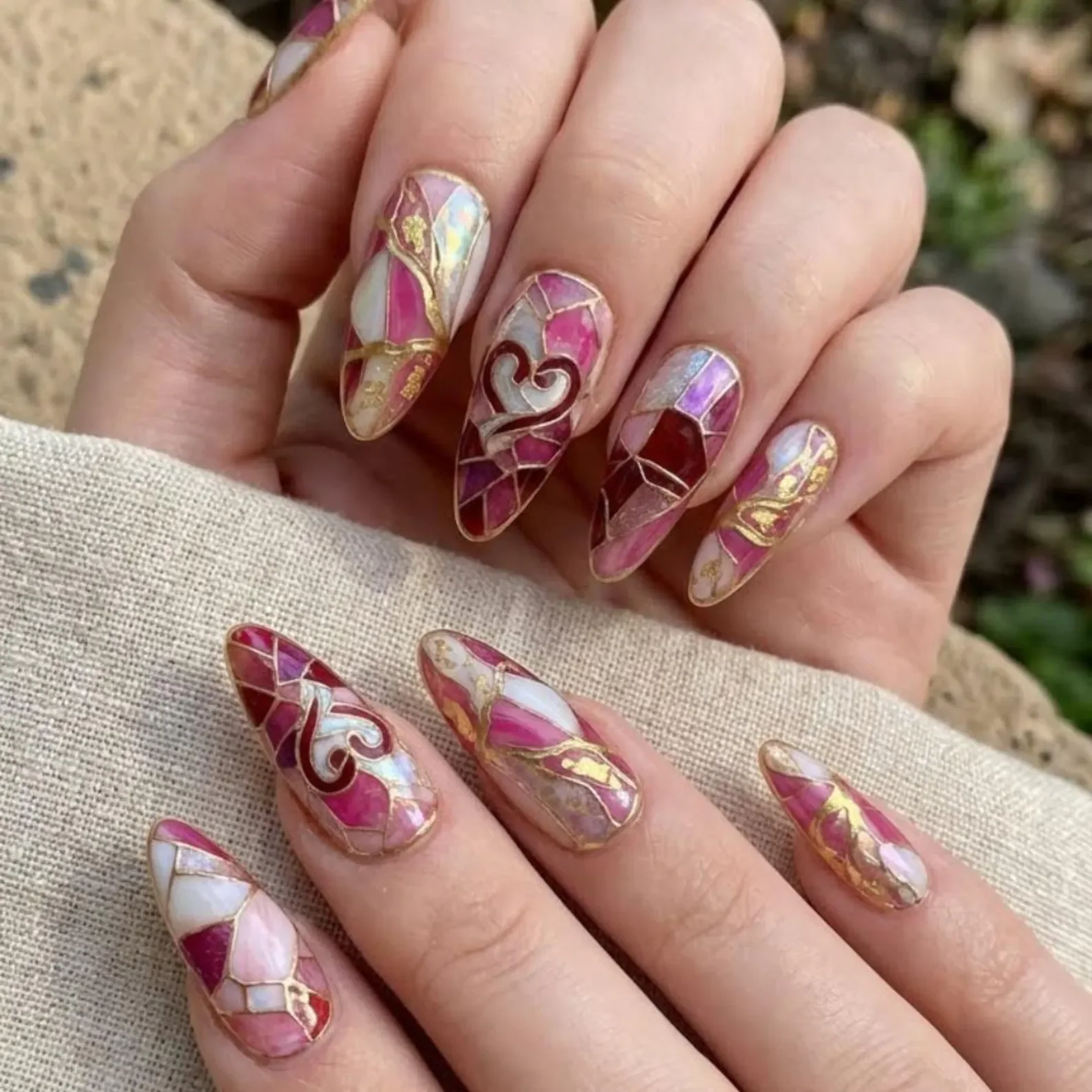 handmade nail art, press on nail set, press on nails, custom press on nails, fake nails, Nails Art, stained glass nails, gold press on nails, 3d press on nails, luxury press on nails, handmade press on nails