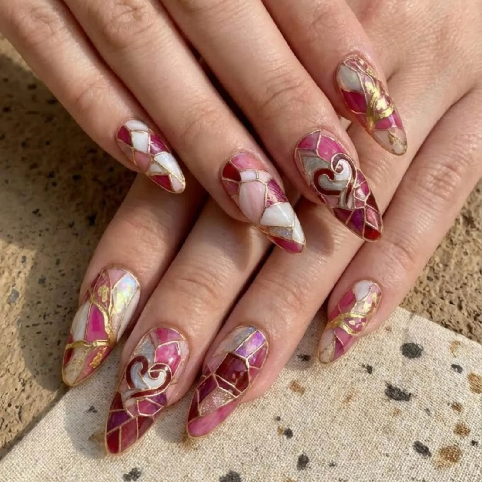 stained glass nails, heart press on, press on nails, custom press on nails, fake nails, Nails Art, gold press on nails, 3d press on nails, luxury press on nails, handmade press on nails