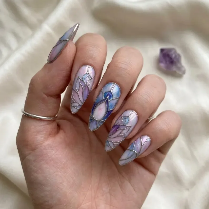 fairycore nails, opal chrome, press on nails, custom press on nails, fake nails, Nails Art, stained glass nails, gold press on nails, 3d press on nails, luxury press on nails, handmade press on nails