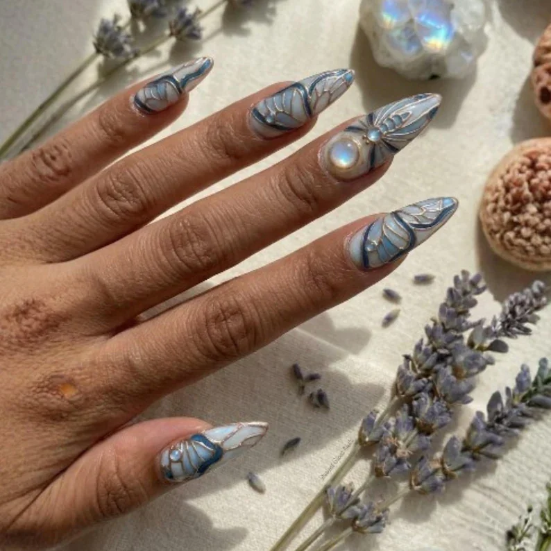 butterfly wing art, rose gold 3D, press on nails, custom press on nails, fake nails, Nails Art, stained glass nails, gold press on nails, 3d press on nails, luxury press on nails, handmade press on nails