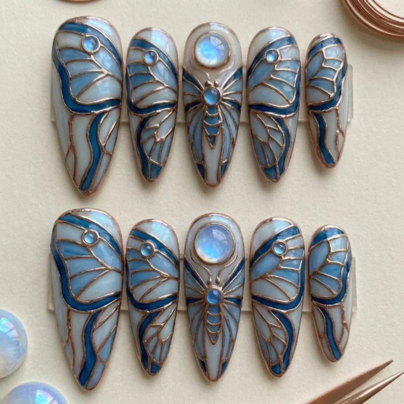 stained glass art, stained glass nails, press on nails, custom press on nails, fake nails, Nails Art, gold press on nails, 3d press on nails, luxury press on nails, handmade press on nails