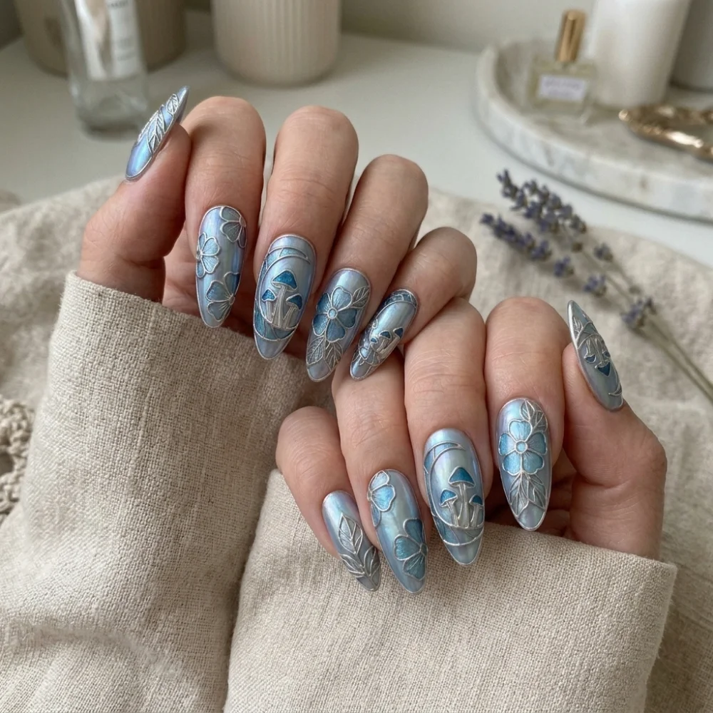 whimsical goth style, press on nails, custom press on nails, fake nails, Nails Art, stained glass nails, gold press on nails, 3d press on nails, luxury press on nails, handmade press on nails