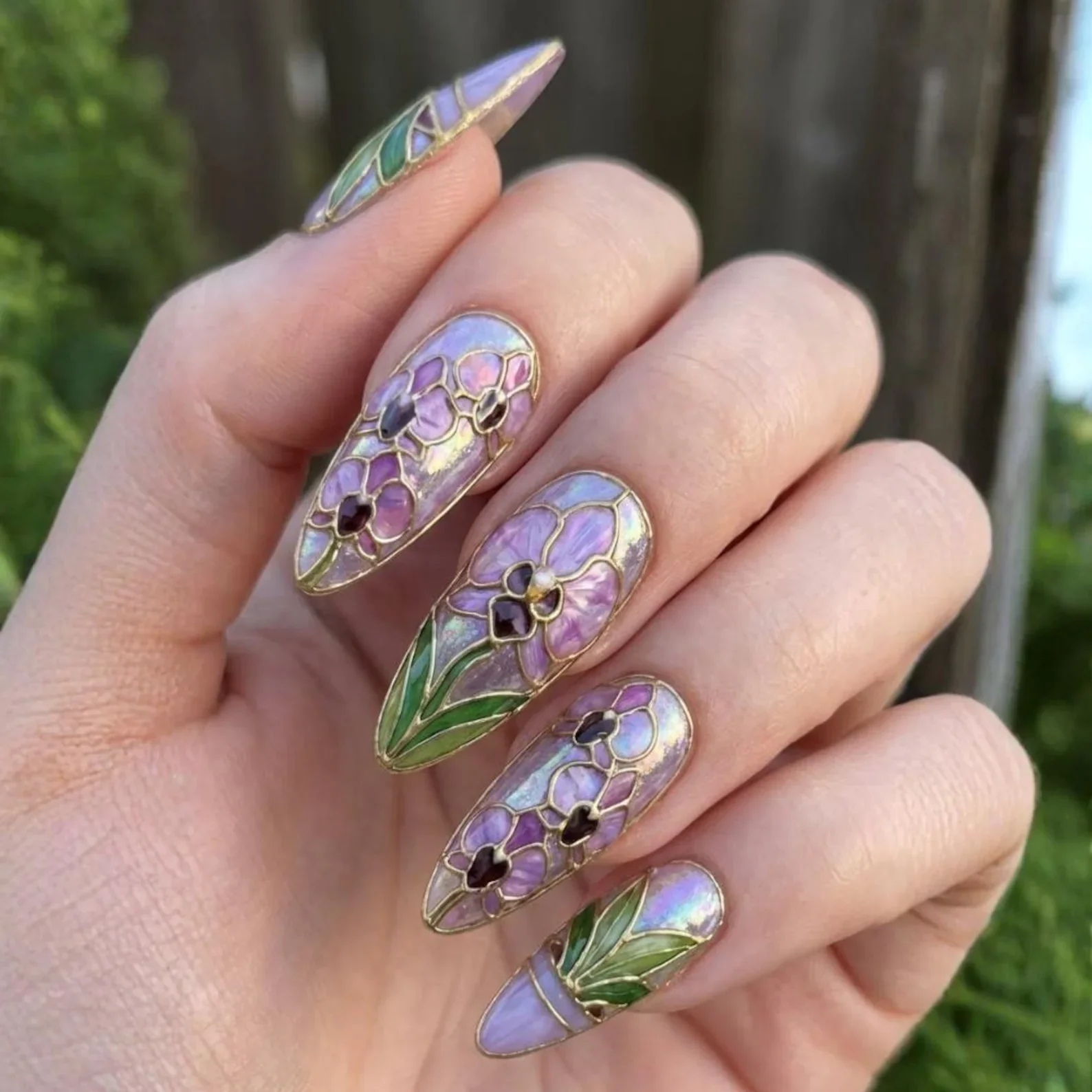 3D gold nails, floral art nouveau, press on nails, custom press on nails, fake nails, Nails Art, stained glass nails, gold press on nails, 3d press on nails, luxury press on nails, handmade press on nails