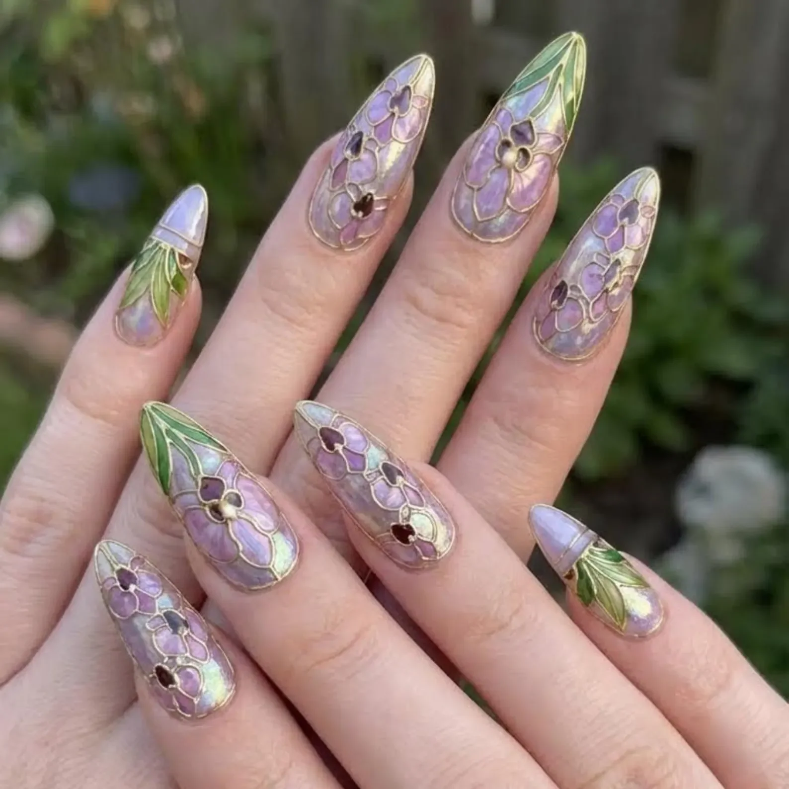 art nouveau nails, 3D floral design, press on nails, custom press on nails, fake nails, Nails Art, stained glass nails, gold press on nails, 3d press on nails, luxury press on nails, handmade press on nails