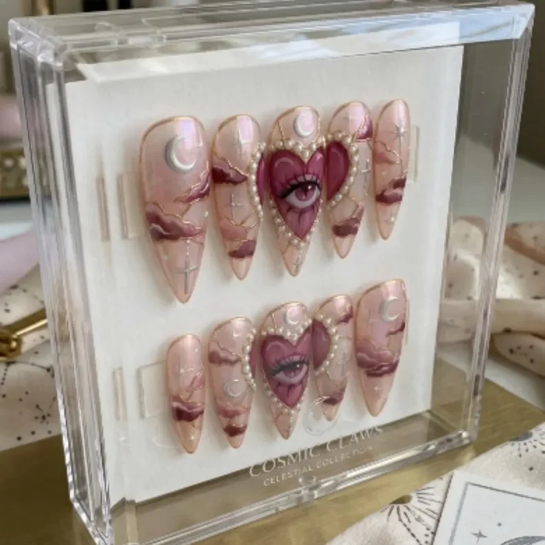 stained glass nails, sacred heart nails, press on nails, custom press on nails, fake nails, Nails Art, gold press on nails, 3d press on nails, luxury press on nails, handmade press on nails