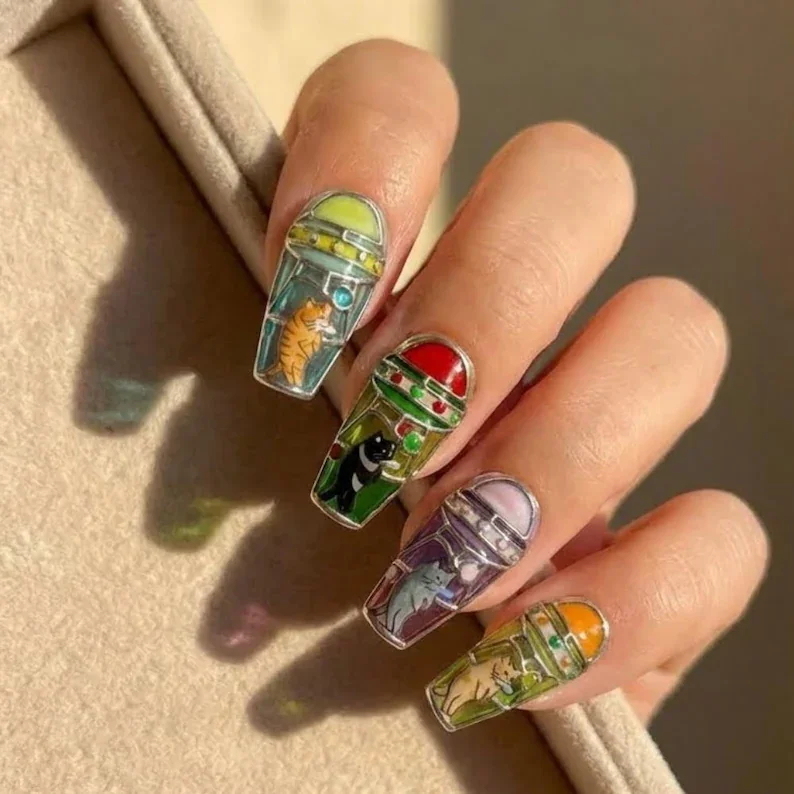 press on nails, reusable nail set, custom press on nails, fake nails, Nails Art, stained glass nails, gold press on nails, 3d press on nails, luxury press on nails, handmade press on nails