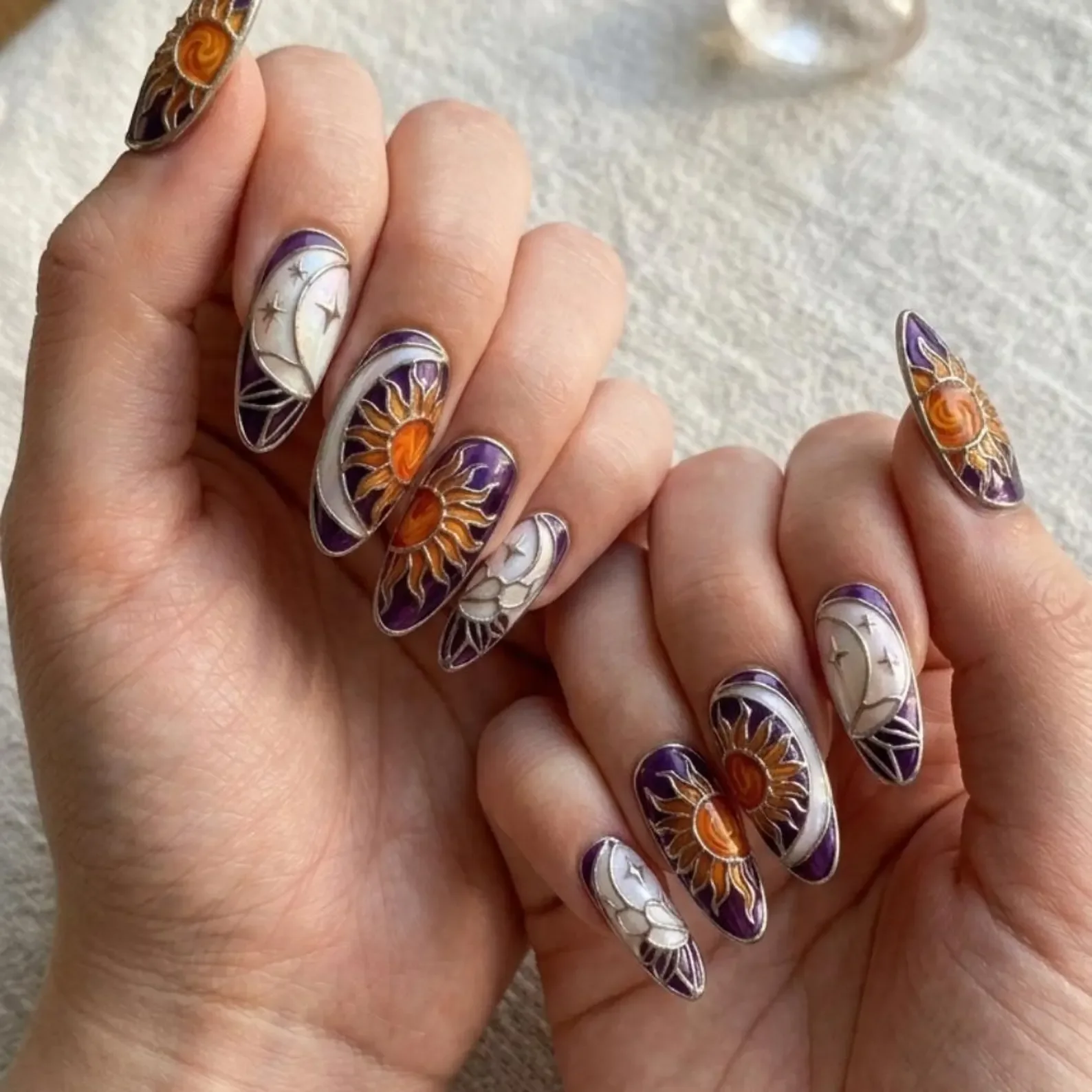 silver chrome nails, hand painted nails, press on nails, custom press on nails, fake nails, Nails Art, stained glass nails, gold press on nails, 3d press on nails, luxury press on nails, handmade press on nails