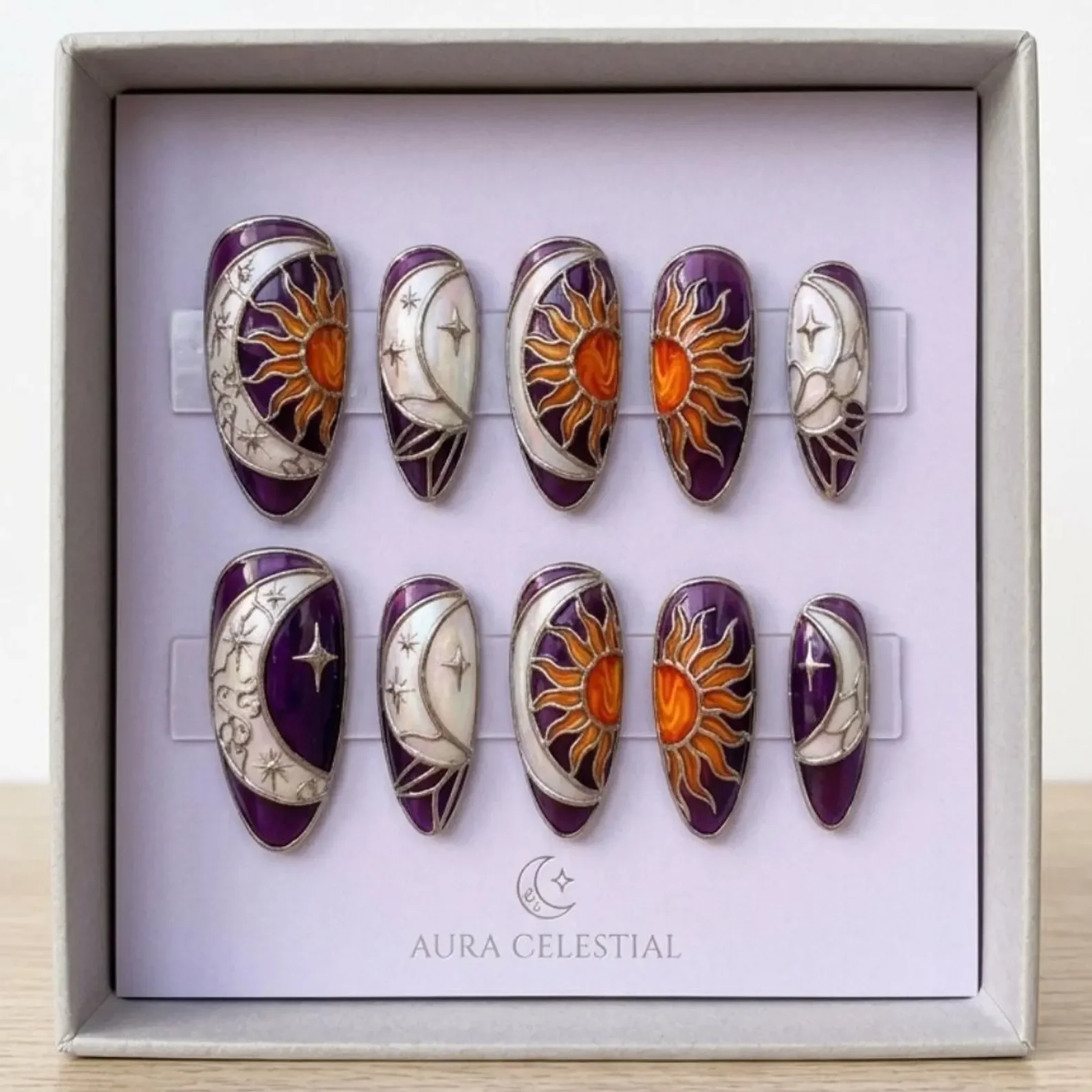 stained glass nails, sun moon nails, press on nails, custom press on nails, fake nails, Nails Art, gold press on nails, 3d press on nails, luxury press on nails, handmade press on nails