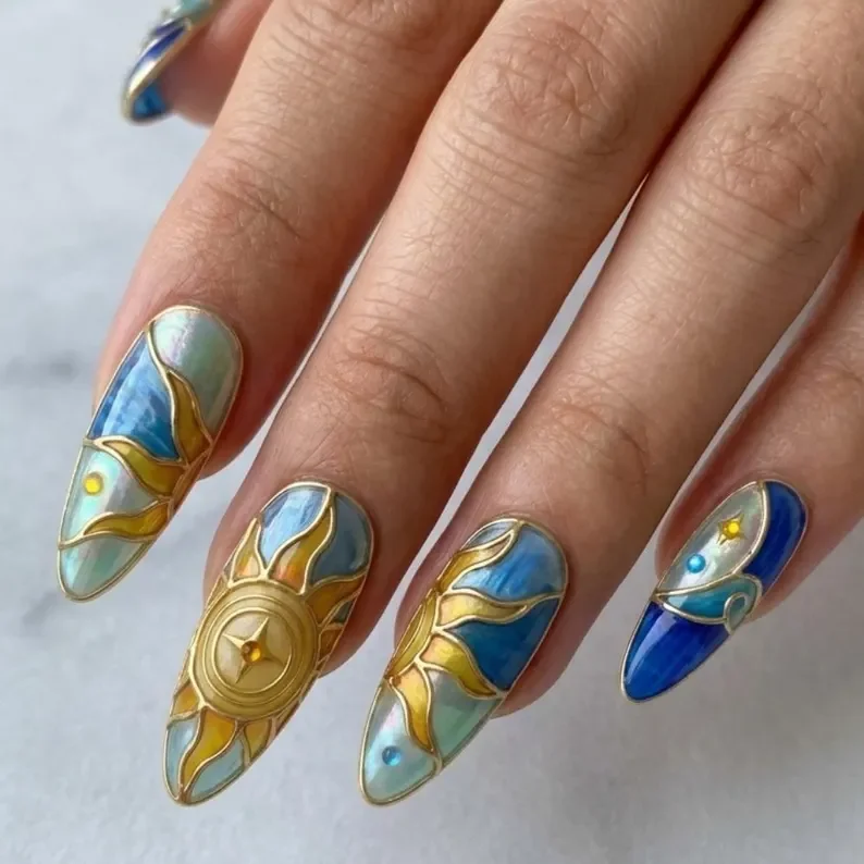 press on nails, gold chrome nails, custom press on nails, fake nails, Nails Art, stained glass nails, gold press on nails, 3d press on nails, luxury press on nails, handmade press on nails